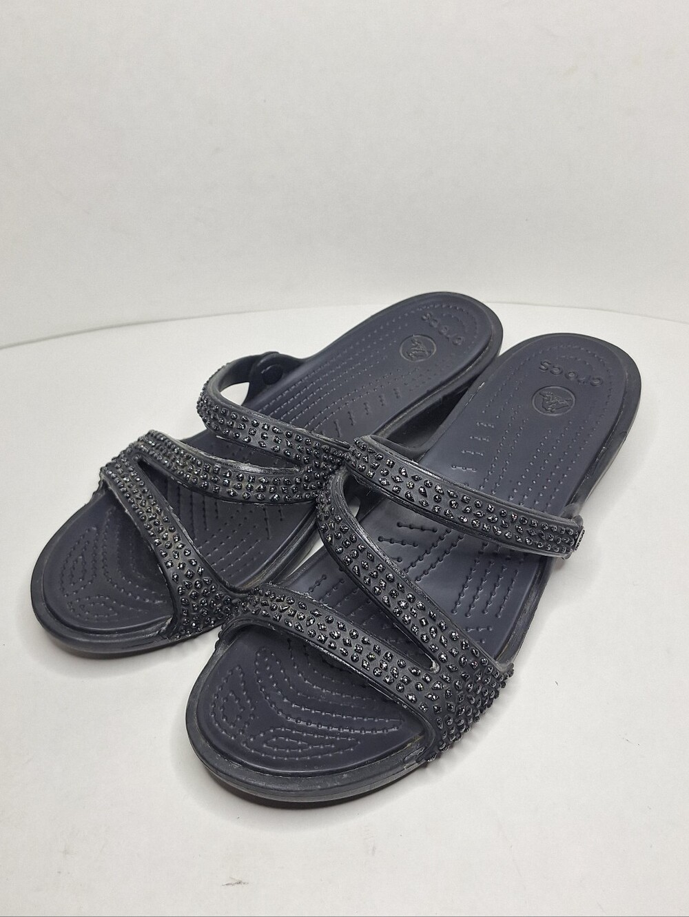 Crocs Patricia Black Stud Embellished Strappy Wedge Sandals Wmns Size 9 W